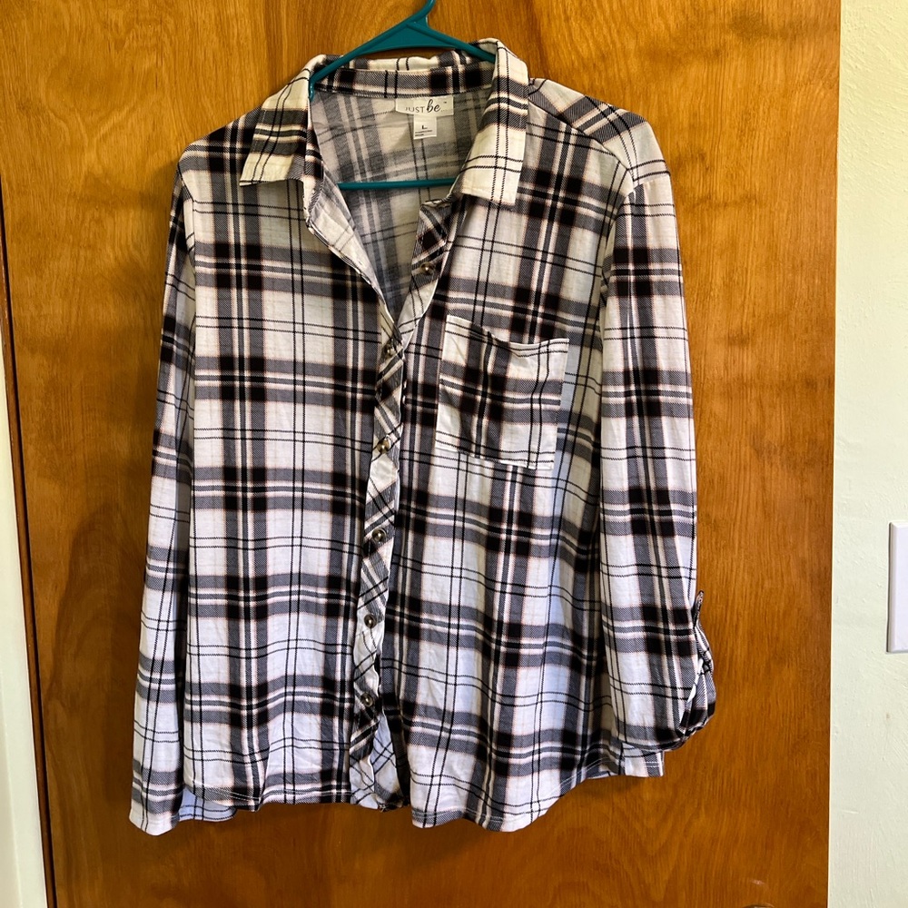 Just Be Black and White Plaid Button-Down Shirt
